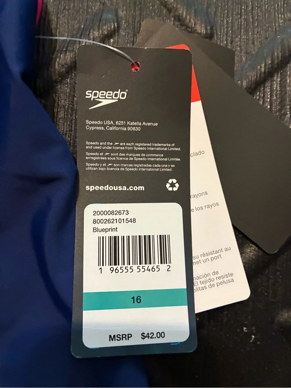 NWT Speedo Girls One Piece Swimsuit Navy Size 16 UPF 50+ Chlorine Resistant